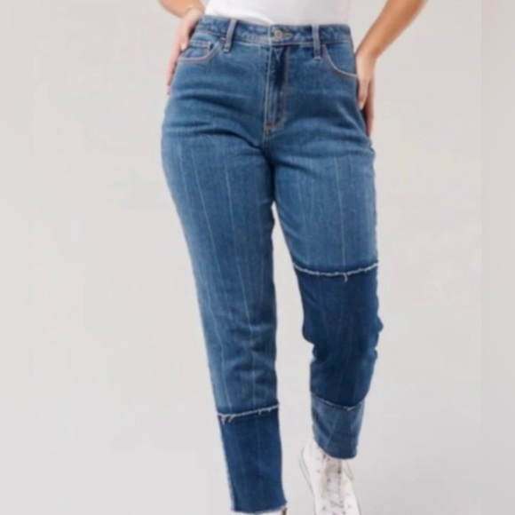 Hollister mid blue curvy high rise patchwork mom jeans size 15R W32/L27 new - Picture 12 of 14